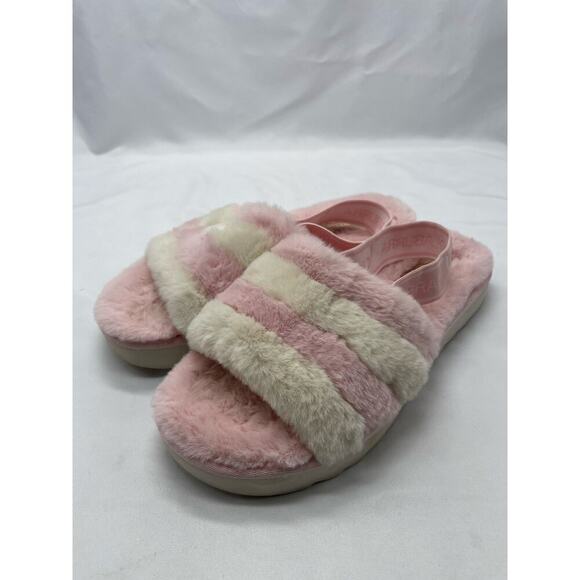 Ugg Koolaburra Pink Striped Fuzzy Slip On Slingback Slides - Picture 1 of 10